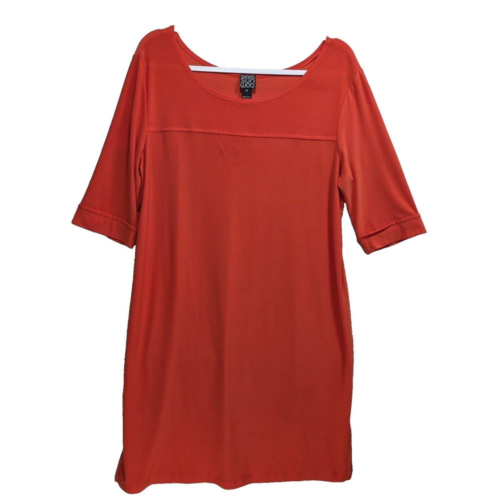Clara Sun Woo Shift Dress Womens M Designer Lagenlook USA Bright Orange Mature